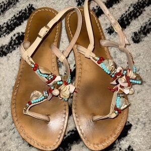 Vero Cuoio Beige Sandals with Beaded Accents